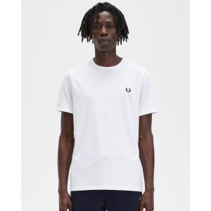 T-shirt Fred Perry Biały z Okrągłym Kołnierzem