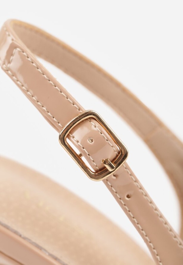 Ciemnobeżowe Szpilki Slingback VICES z Lakierowanym Połyskiem i Skórzaną Wkładką Marinja