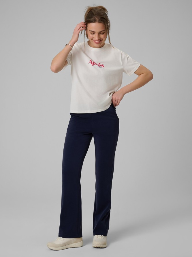 4F T-shirt boxy z nadrukiem damski - beżowy S