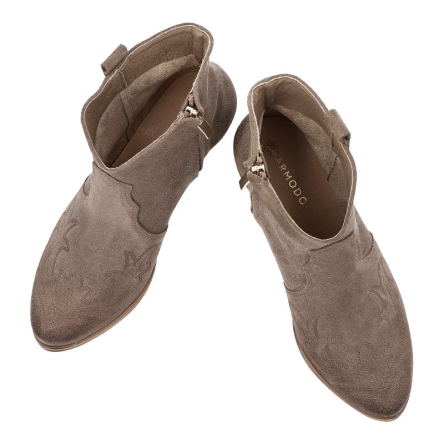 Botki damskie Armodo, kowbojki za kostkę zamszowe skórzane z wzorami na klocku i na zamek, beżowe, 1515