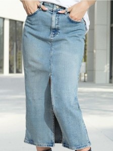 Jeansowa spódnica midi z rozcięciem - turkusowy