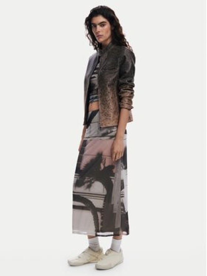 Desigual Kurtka skórzana 25SWEW44 Brązowy Regular Fit