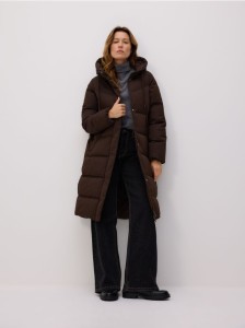 Długa kurtka z kapturem - ciemnobrązowy