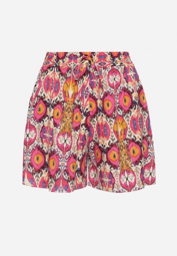 Fuksjowe Bawełniane Szorty Luźne w Abstrakcyjny Print z Kieszeniami Jenalirea