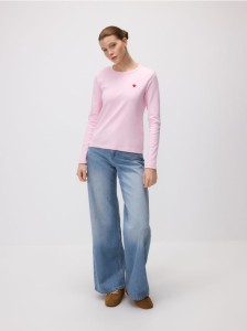 Longsleeve z haftem - pastelowy róż