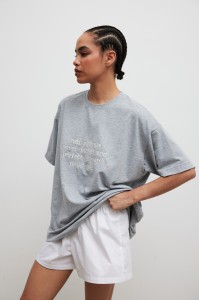 T-shirt typu oversize z HAFTEM w kolorze GREY MELANGE - VERITE-M/L