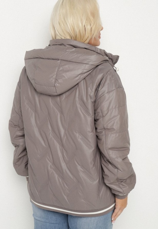 Ciemnoszara Kurtka Pikowana z Odpinanym Kapturem i Ozdobnymi Ściągaczami Dorseli