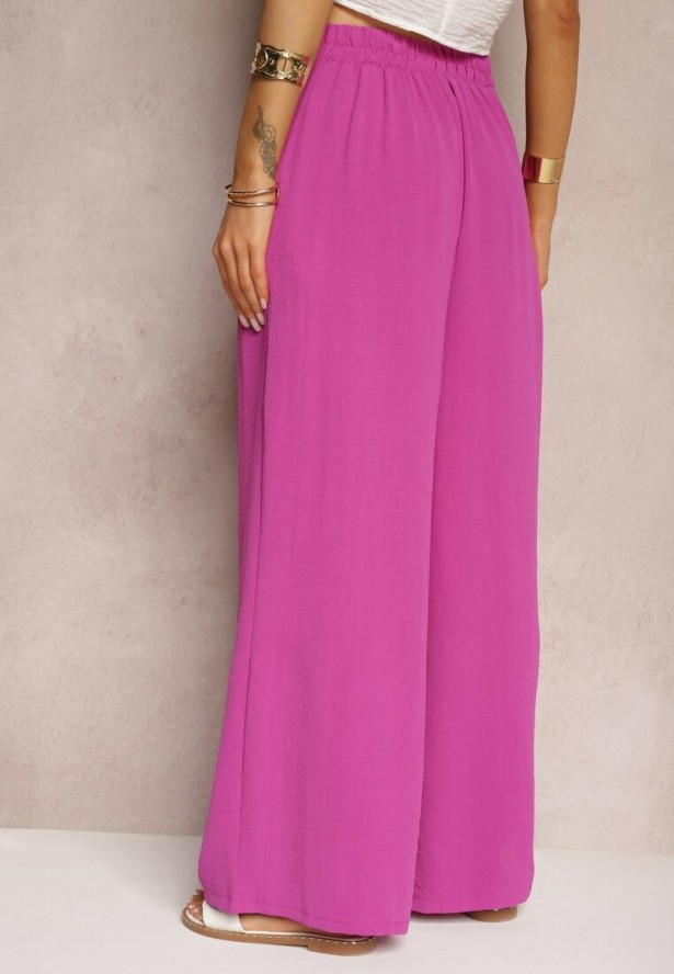 Fioletowe Spodnie w Stylu Alladynek High Waist Wykończone Gumką w Pasie Riselma