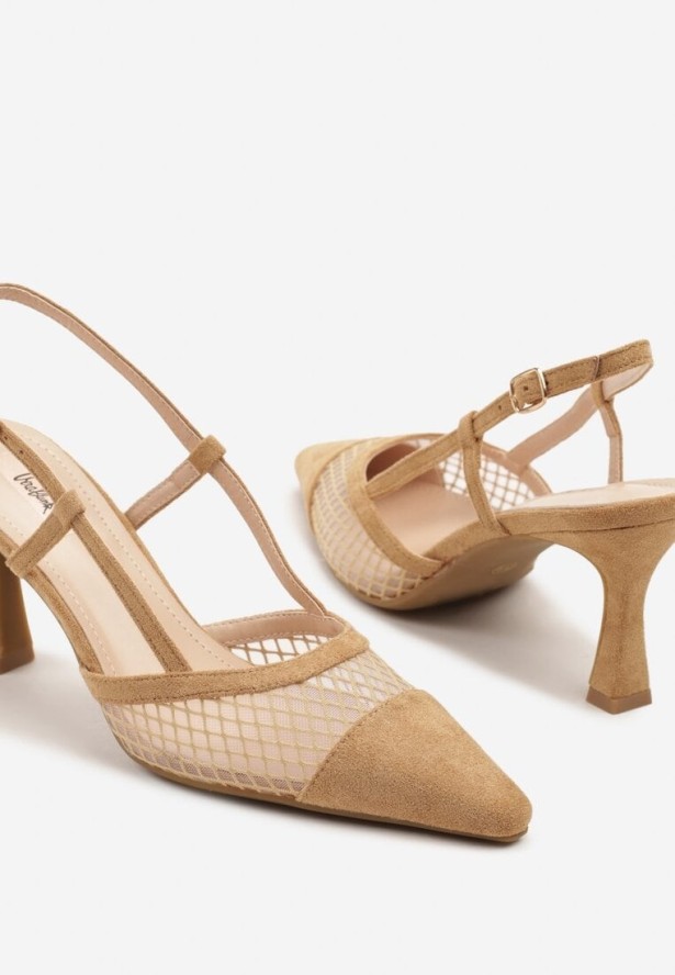 Brązowe Sandały na Klepsydrowym Obcasie Zdobione Siateczką Nilrael