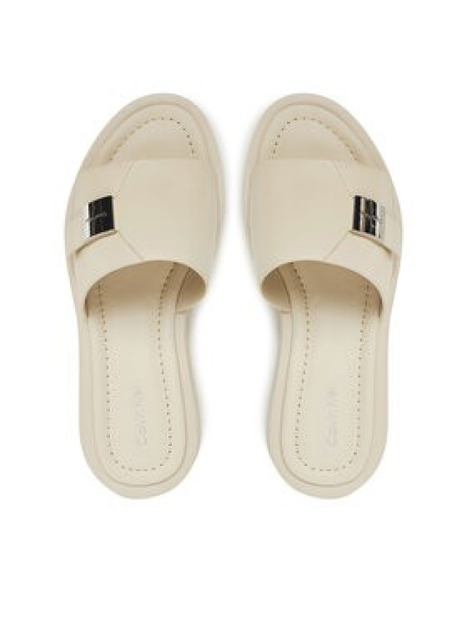 Calvin Klein Klapki Flatform Slide W/Ck Hw - Lth HW0HW02368 Écru