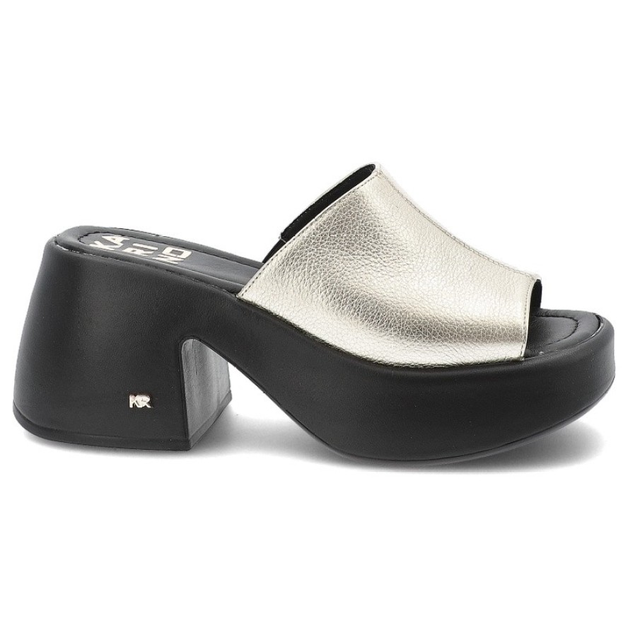 Złote Klapki Karino Eleganckie Obuwie Damskie Na Obcasie