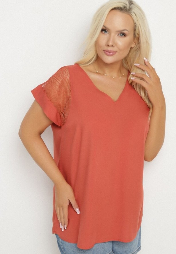 Beżowa Bluzka z Wiskozy z Przezroczystymi Wstawkami Zelauri