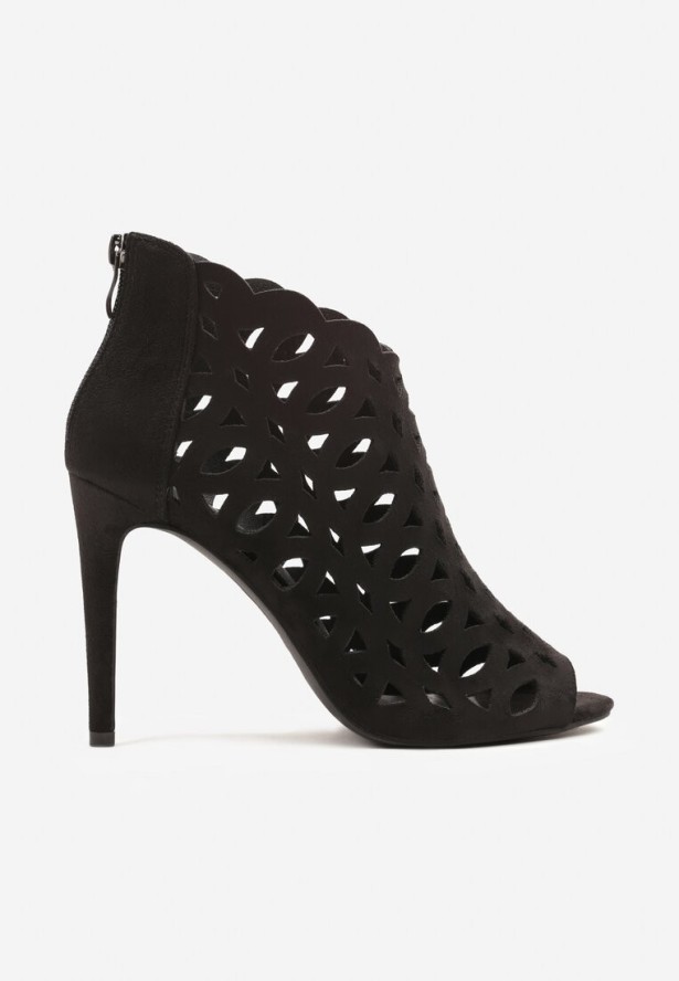 Czarne Ażurowe Sandały Botki Vices na Szpilce Natessae