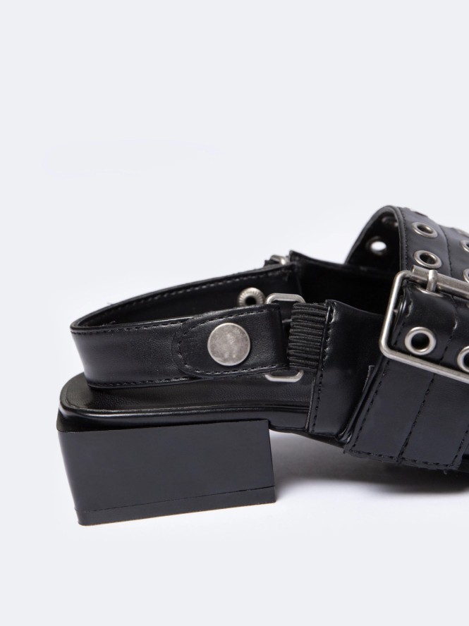 Baleriny damskie w szpic z odkrytą piętą 2w1 czarne NN274003 906