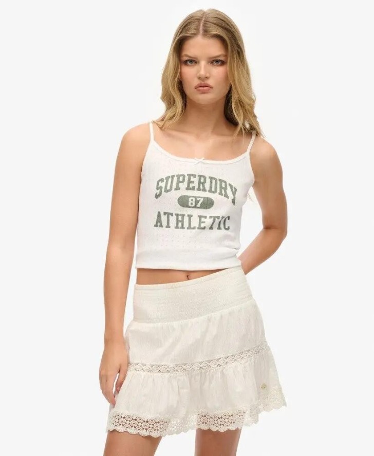 superdry Mini spódnica Ibiza Lace Mix – koronka, 100% bawełna – OFF WHITE
