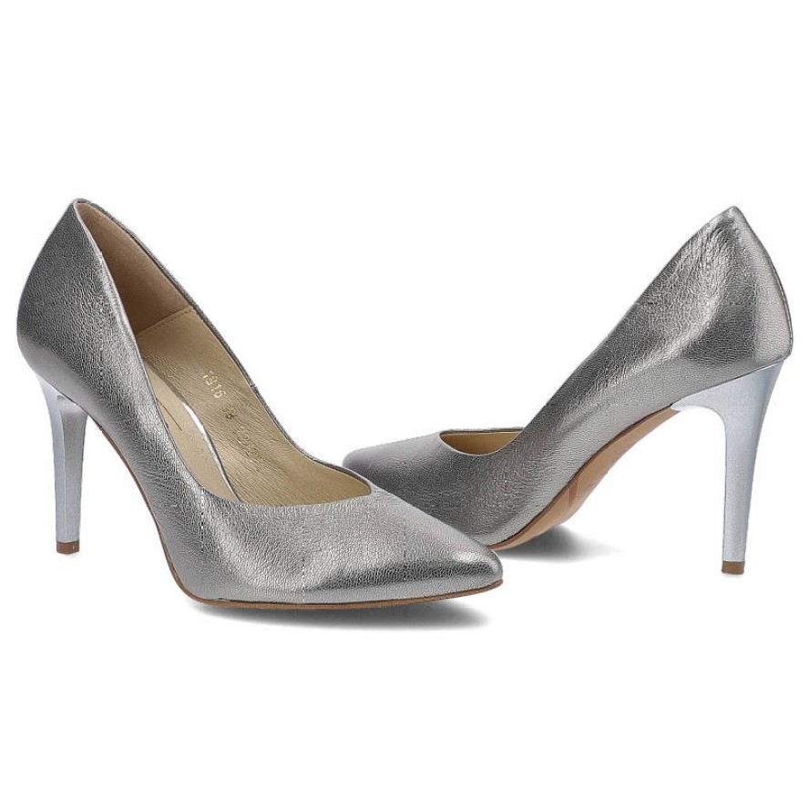 Srebrne Czółenka Clasicco Damskie Buty Na Obcasie