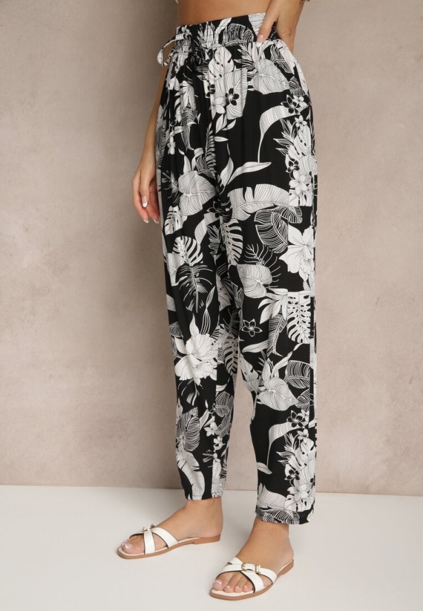 Czarne Wiskozowe Spodnie z Gumką w Talii Gejiro