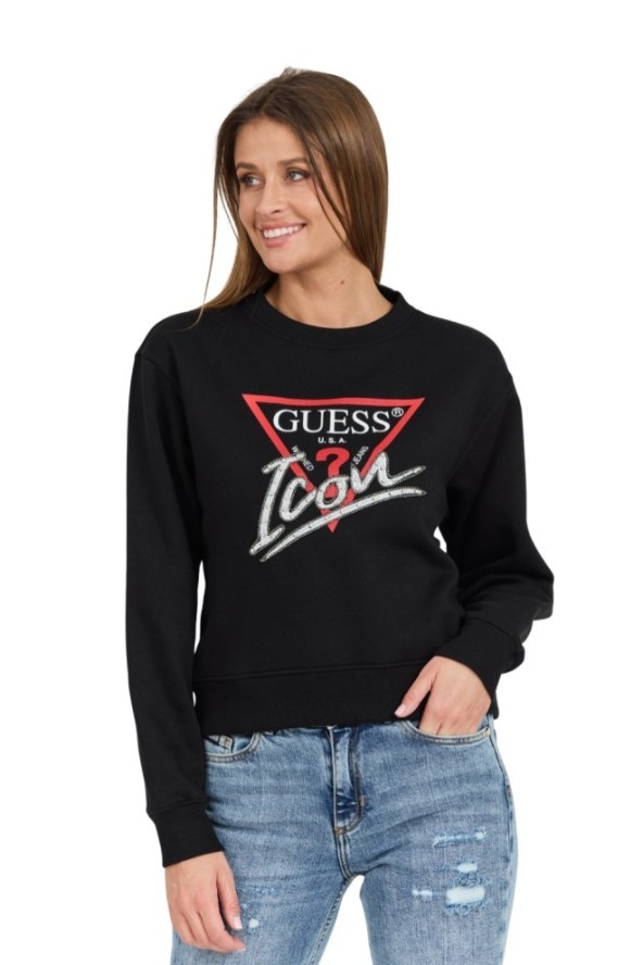 GUESS Czarna damska bluza Icon z dużym logo, Rozmiar L