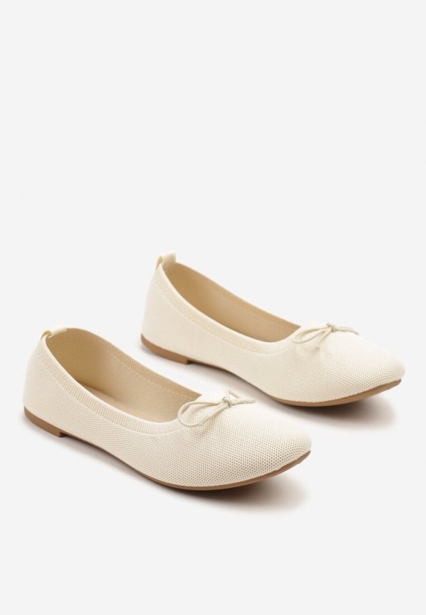 Beżowe Balerinki Materiałowe z Kokardką Melkio