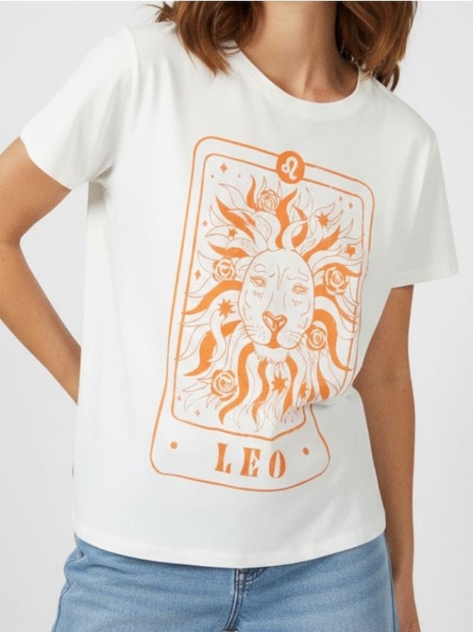 Bawełniana koszulka z nadrukiem - kremowy