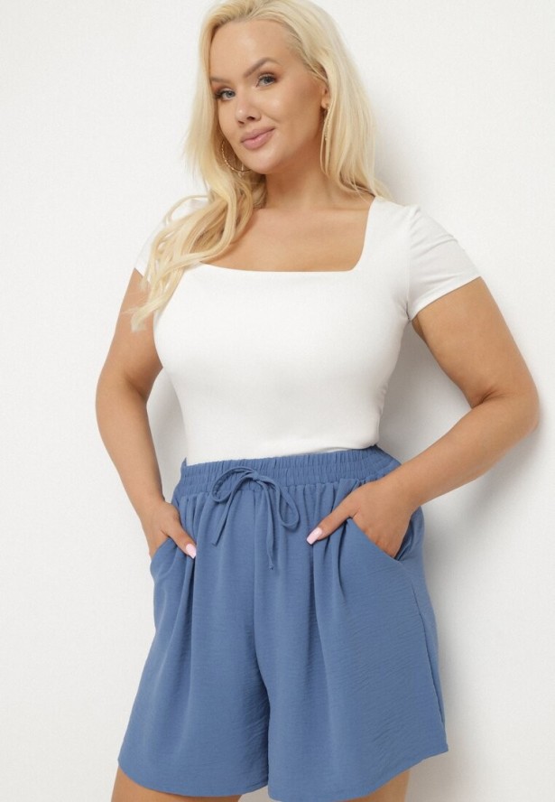 Niebieskie Szorty z Wysokim Stanem i Gumką w Pasie Mevaraia