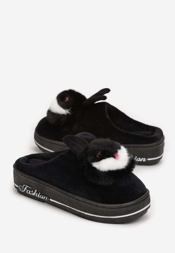 Czarne Kapcie na Grubej Podeszwie Pisces