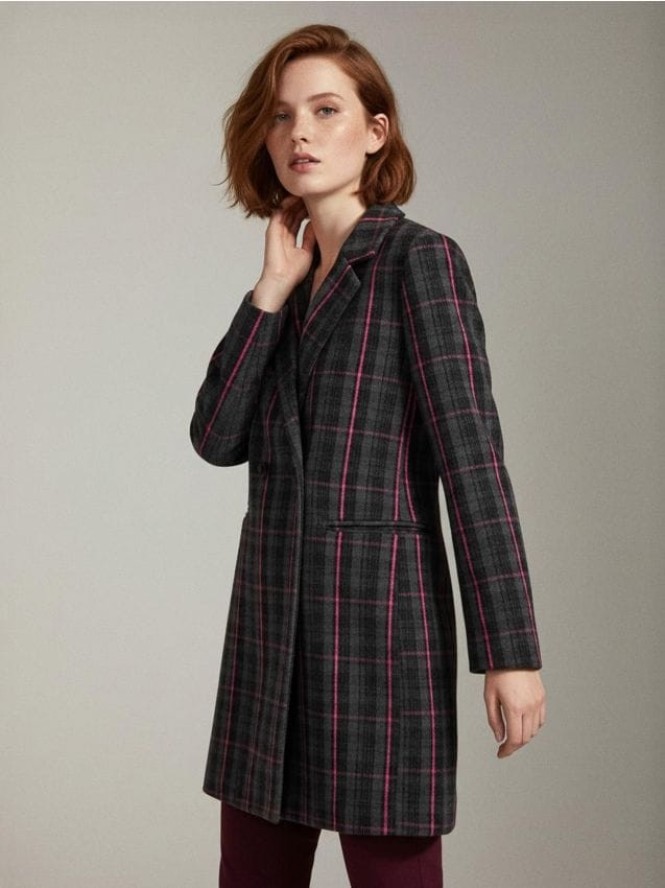 Długi płaszcz w kratę - wielobarwny