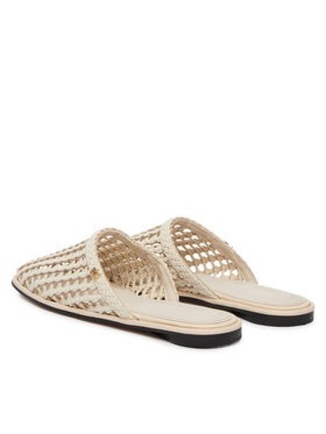 Tommy Hilfiger Klapki Hilfiger Leather Mix Flat Mule FW0FW09280 Kremowy