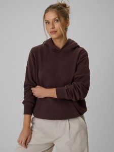 4F Bluza dresowa relaxed z kapturem damska - brązowa XS