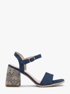 Granatowe sandały na dekoracyjnie obleczonym obcasie