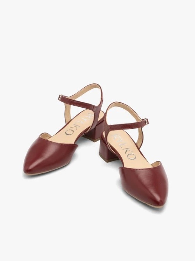 Bordowe czółenka damskie slingback bez pięty