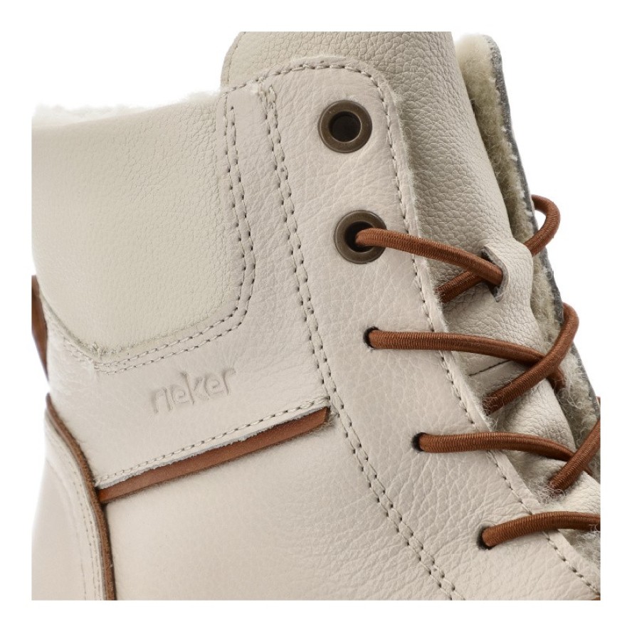 Trzewiki damskie Rieker, skórzane licowe na grubej podeszwie zapinane na zamek i ocieplane, białe, Y4303-80