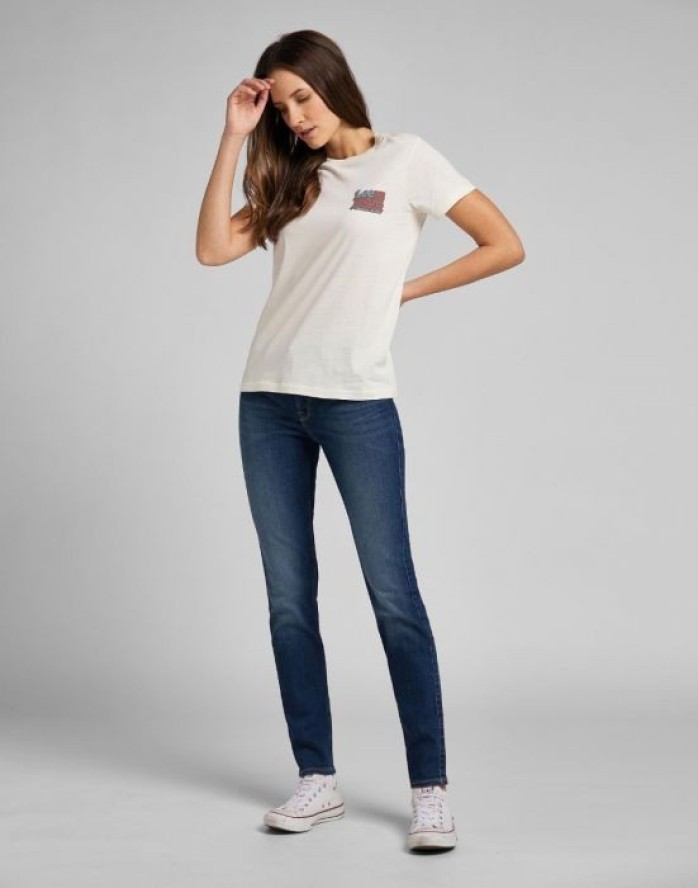 DAMSKI T-SHIRT LEE CREW NECK TEE ECRU L41LYGNQ 112109069