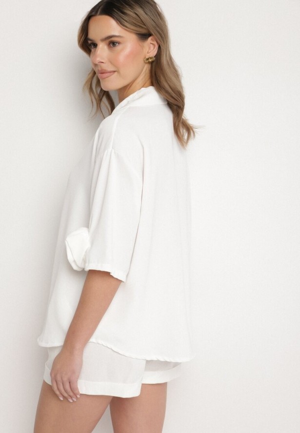 Biała Koszula z Aplikacjami Kwiatów 3D Tenemara