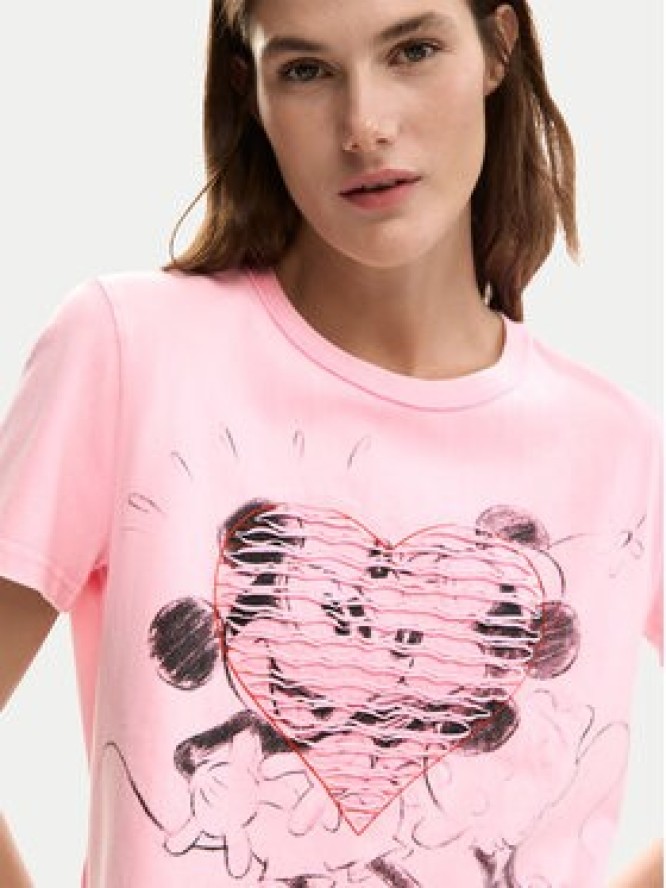 Desigual T-Shirt Core Mickey 26SWTK42 Różowy Regular Fit