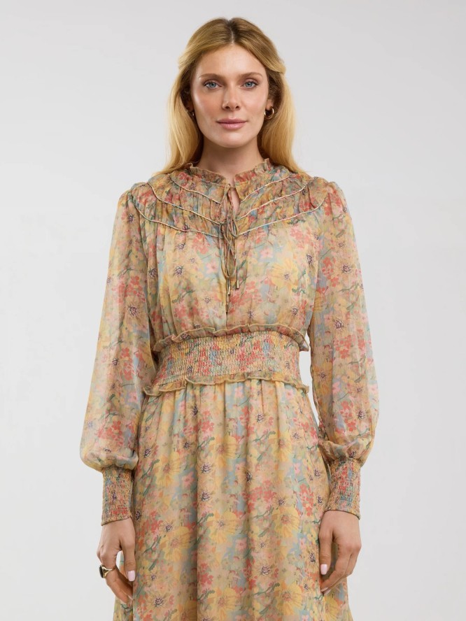 Sukienka damska midi szyfonowa z motywem kwiatowym Adare 300