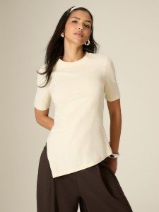 4F T-shirt regular gładki damski - żółty XL