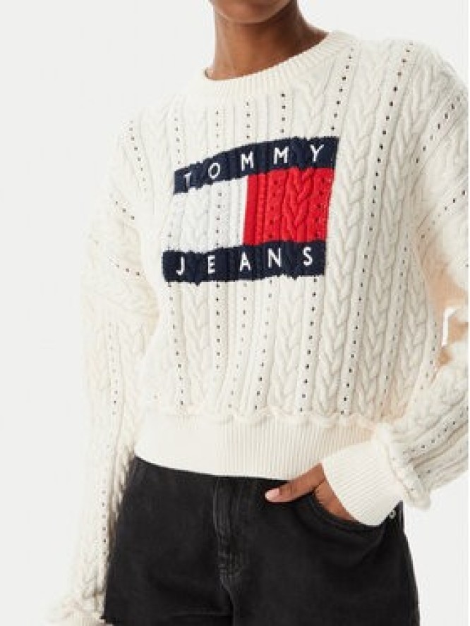 Tommy Jeans Sweter Intarsia Flag Badge DW0DW22317 Kremowy Regular Fit
