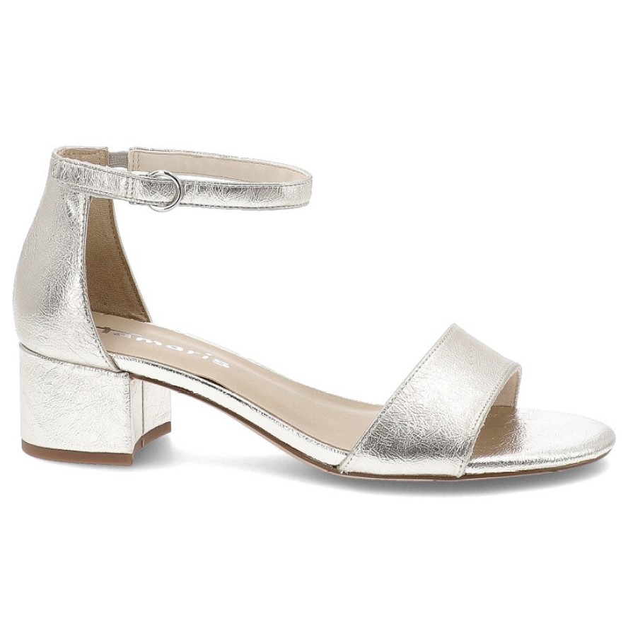 Srebrne Sandały Tamaris Eleganckie Obuwie Damskie Na Obcasie