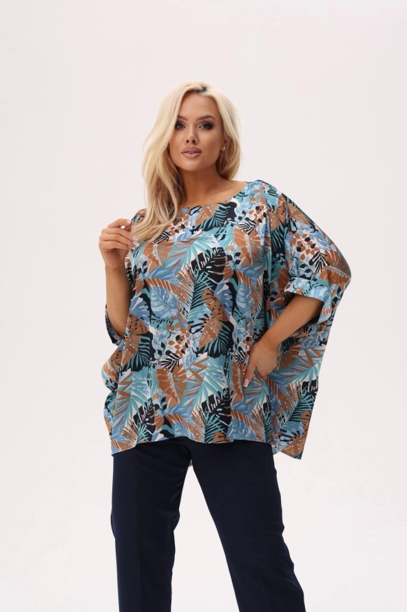 Kimonowa bluzka Tropicana - barwy natury, lekkość i egzotyczny styl PLUS SIZE XXL