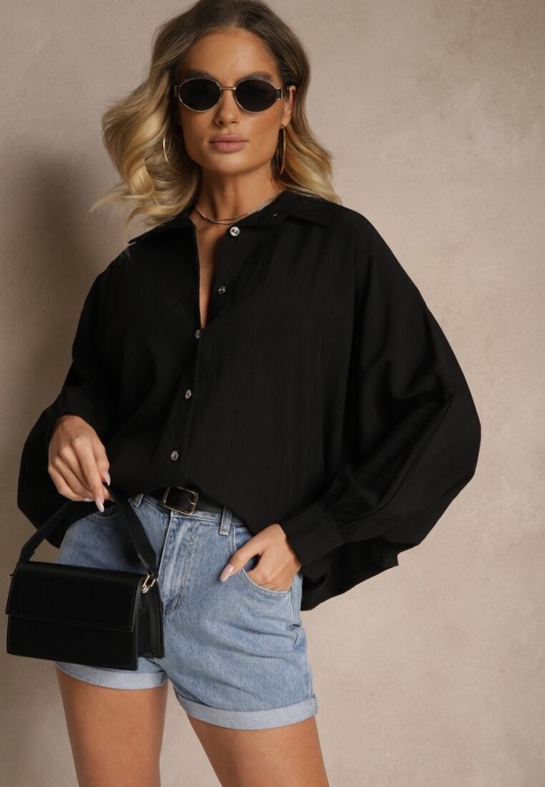 Czarna Koszula z Wiskozą w Stylu Nietoperza Sonarielia