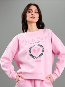 Bawełniana bluza crewneck z haftem - begonia