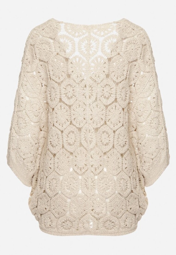 Beżowy Bawełniany Kardigan Narzutka Zapinana na Guziki Nelvitela