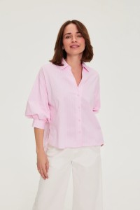 Koszula w paski z bufiastymi rękawami różowa