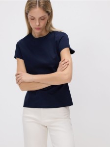 T-shirt z domieszką jedwabiu - granatowy