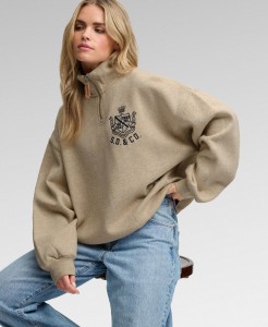 superdry Country Club Half Zip Sweatshirt z recyklingu – Oatmilk Beige Marl