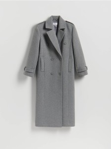 Dwurzędowy płaszcz z wełną - szary