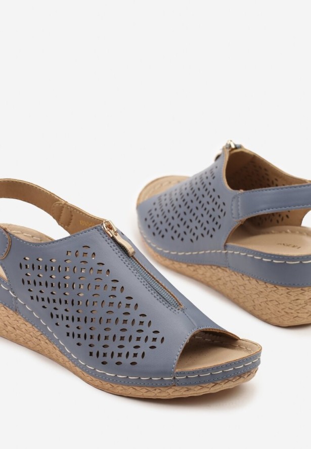 Niebieskie Sandały Vices na Koturnie z Ozdobnym Suwakiem Ovilore