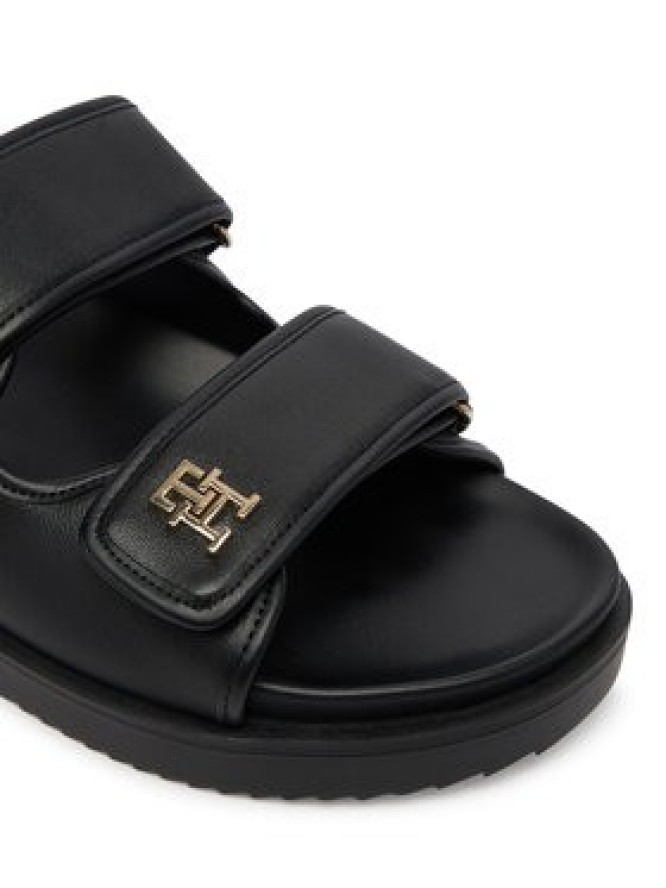 Tommy Hilfiger Klapki Double Strap Leather Sandal FW0FW09121 Czarny