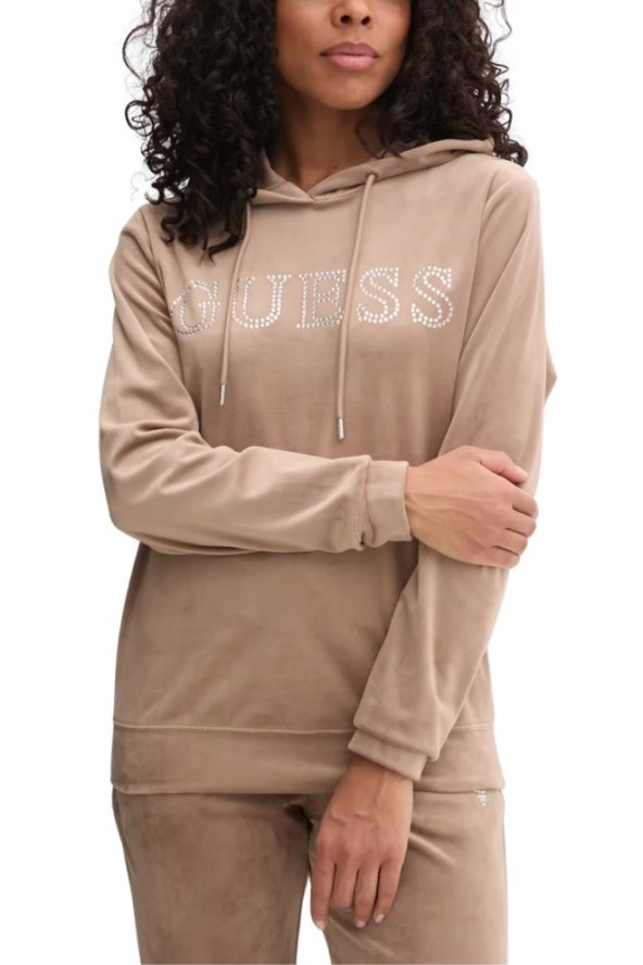 GUESS Brązowa welurowa damska bluza Couture, Rozmiar M